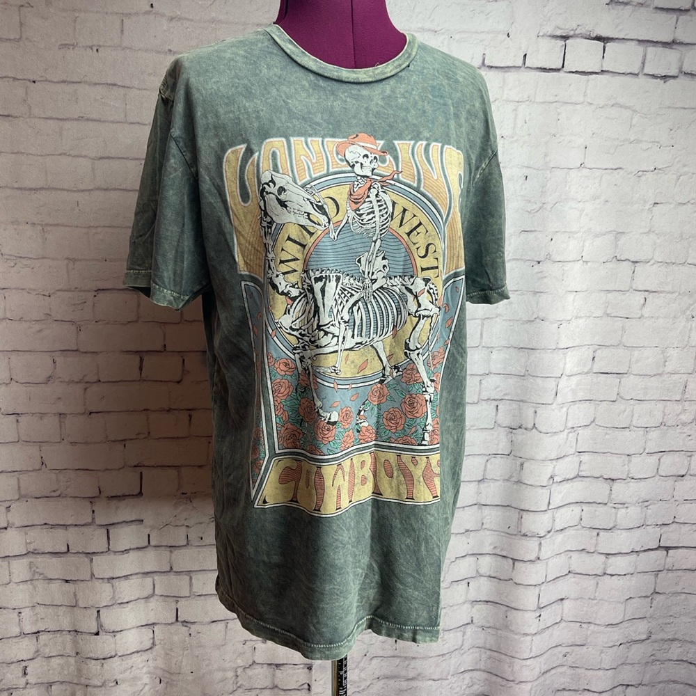Lotus fashion short sleeve tee long live cowboys